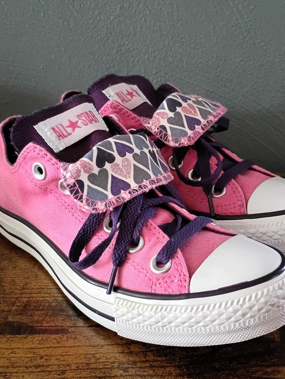Converse All Star Double Tongue Chucks Womens 7 Low Top Pink Purple Sneakers